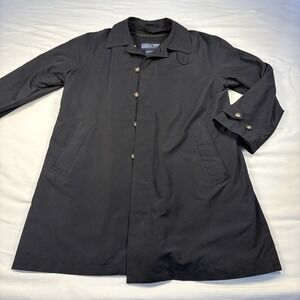 LandsEnd Mac Coat Removable Liner Black Troder Wool Lining Mens Med Quiet Luxury